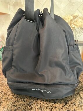 Beyond Yoga Black Drawstring Backpack with Bottom Zip Compartment